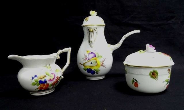 3 Pc Herend Fruit/Flower Coffee Pot, Cream/Sugar (1 of 3)