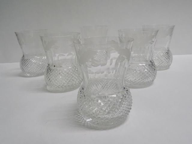 Set of 6 Etched Thistle Crystal Tumblers (1 of 2)