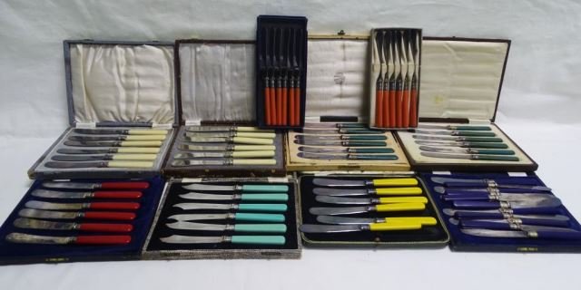 Nine Sets of English Bakelite Pate Knives (1 of 1)