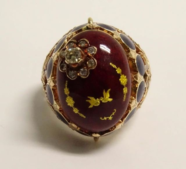 14K Yellow Gold Enamel and Diamond Ladies Ring (1 of 3)