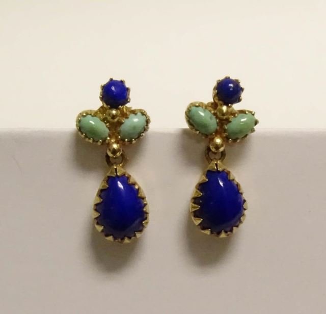 14K Yellow Gold Lapis and Turquoise Earrings (1 of 3)