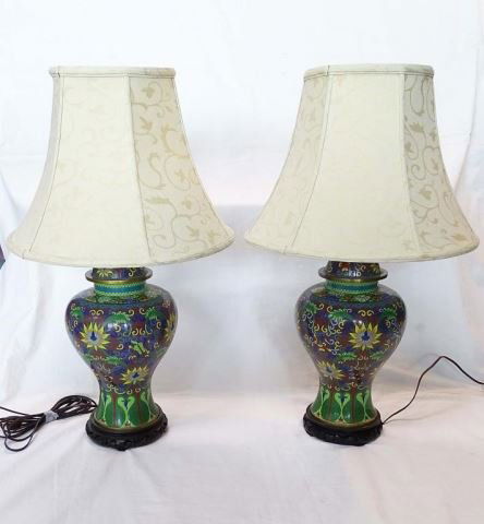Pair (2) Vase Form Cloisonne Table Lamps (1 of 1)