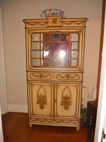 Antique French Provincial Painted Mirror Cabinet (1 of 1)
