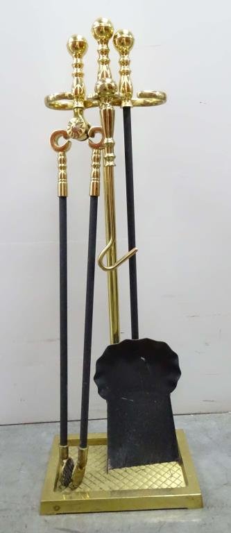 Pair (2) Brass Fire Tools on Stand (1 of 2)