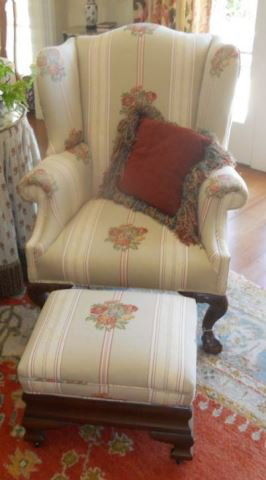 Chippendale Style Wing Chair & Ottoman (1 of 3)