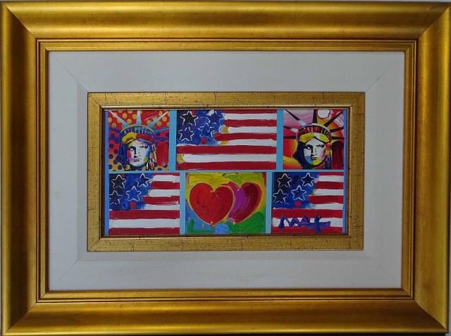 Oil on Canvas - Flag, Hearts, Liberty - Peter Max (1 of 3)