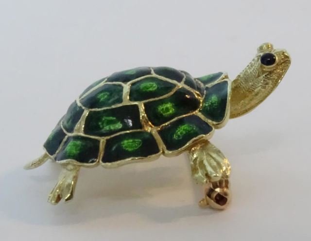 14K Yellow Gold Enamel Turtle Pin (1 of 3)