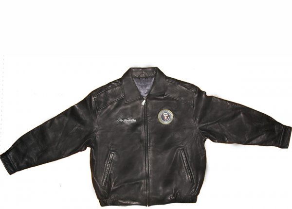 Official Air Force One Black Leather Bomber Jacke: Air Force One Black Leather Bomber Jacket, featuring:- Embroidered Full-Color Presidential Seal- Embroidered, ''Air Force One''- Inquire for Available Sizes