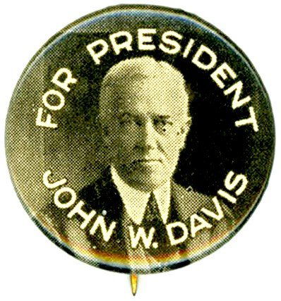 John Davis Presidential Campaign Pinback 1924 Coo: John W. Davis presidential campaign pinback. Measures 7/8'', cream and gray colored celluloid pin. Blemish under Mr. Davis' eye is hardly noticeable. Portrait of Davis facing to the right, making this