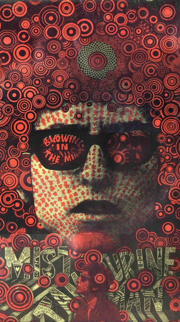 Bob Dylan Martin Sharp Poster Oz Tambourine Man Artwork: 1967 poster created by Martin Sharp celebrating Bob Dylan in true 1960's fashion. Sharp originally used this image for the cover of OZ magazine number 7. The reaction was huge and Sharp redesigned the