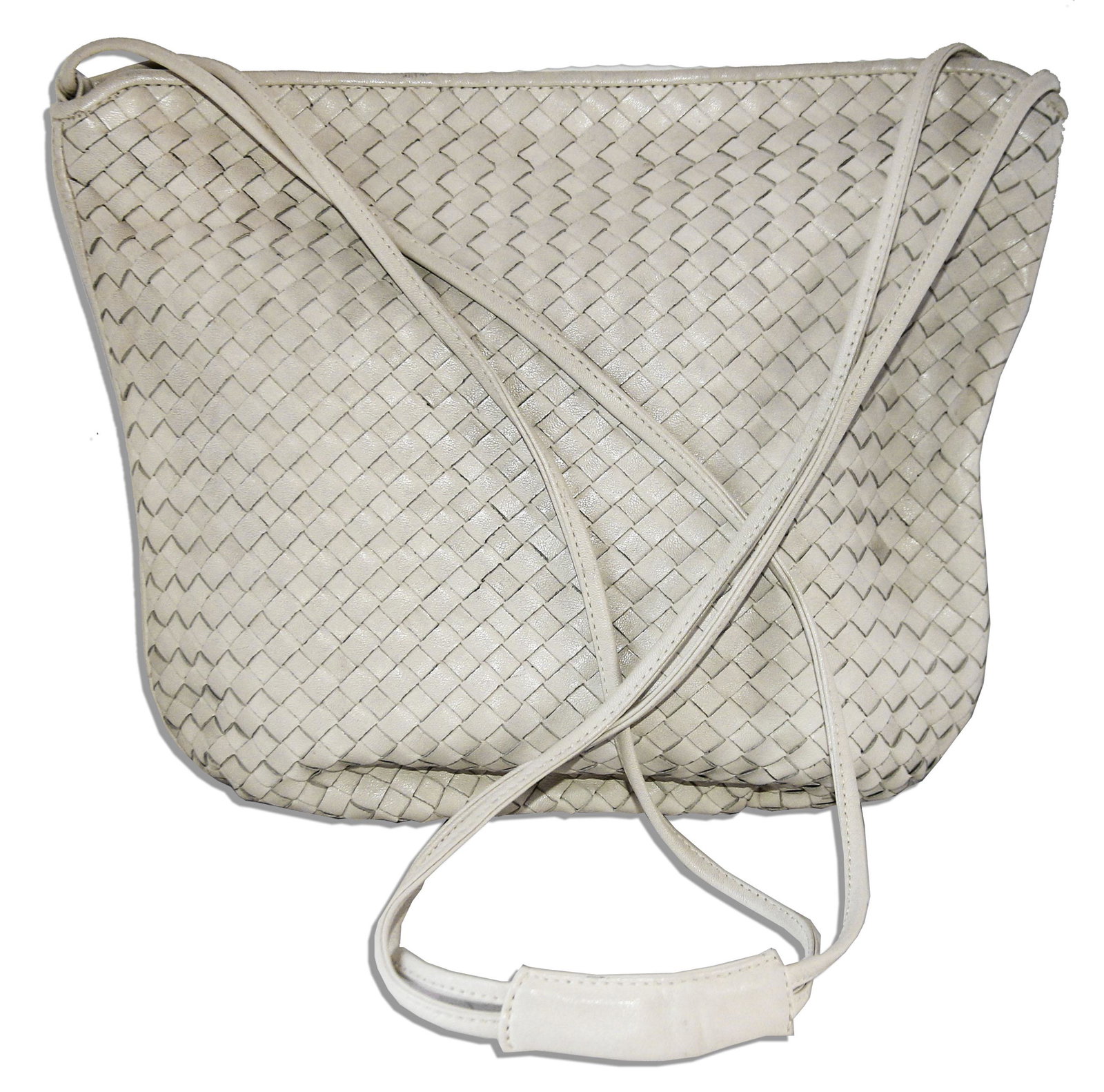 Handbag Owned by Screen Legend Greta Garbo: Handbag owned by legendary actress Greta Garbo. Off-white woven leather Ganson handbag features a double shoulder strap, zipper closure and one interior zippered pocket. Measures 11'' x 9.5''. Near fi
