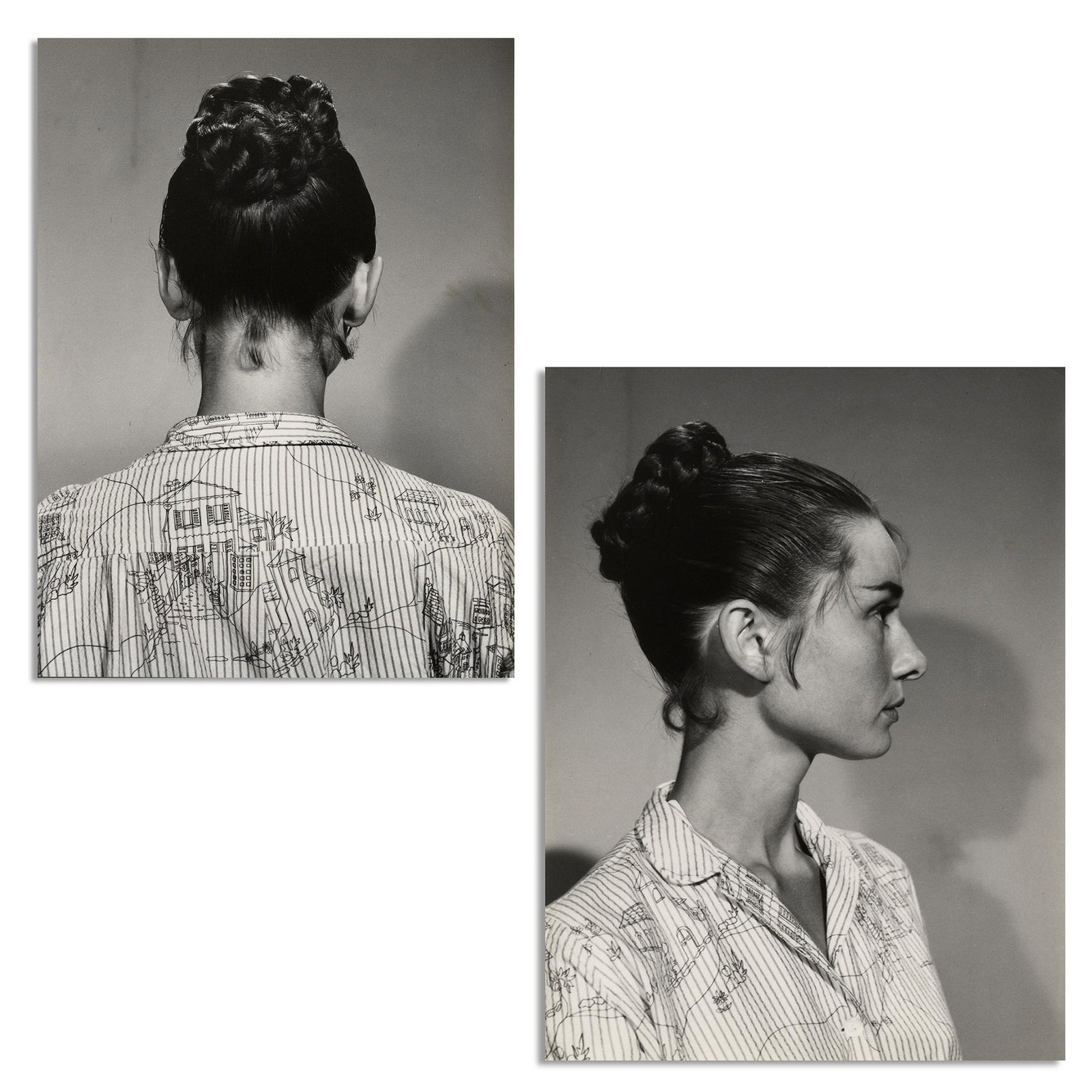 Audrey Hepburn Estate Hair Test Photos: Whimsical pair of photos of Audrey Hepburn, from her personal collection, taken during pre-production of the film ''War and Peace'', starring Hepburn alongside her husband Mel Ferrer. The photos show 
