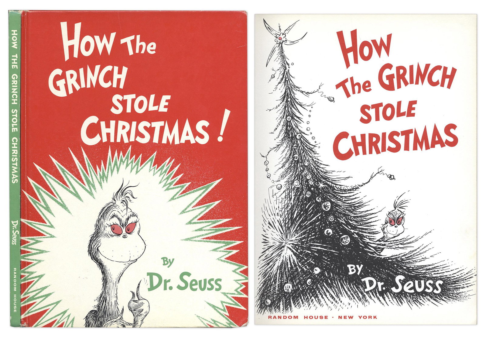 Dr. Seuss ''How The Grinch Stole Christmas!'' 1st: First edition of Dr. Seuss' classic fable, ''How The Grinch Stole Christmas!'', published by Random House: New York: 1957. The Grinch, his dog Max and every Who in Whoville await in this beloved child