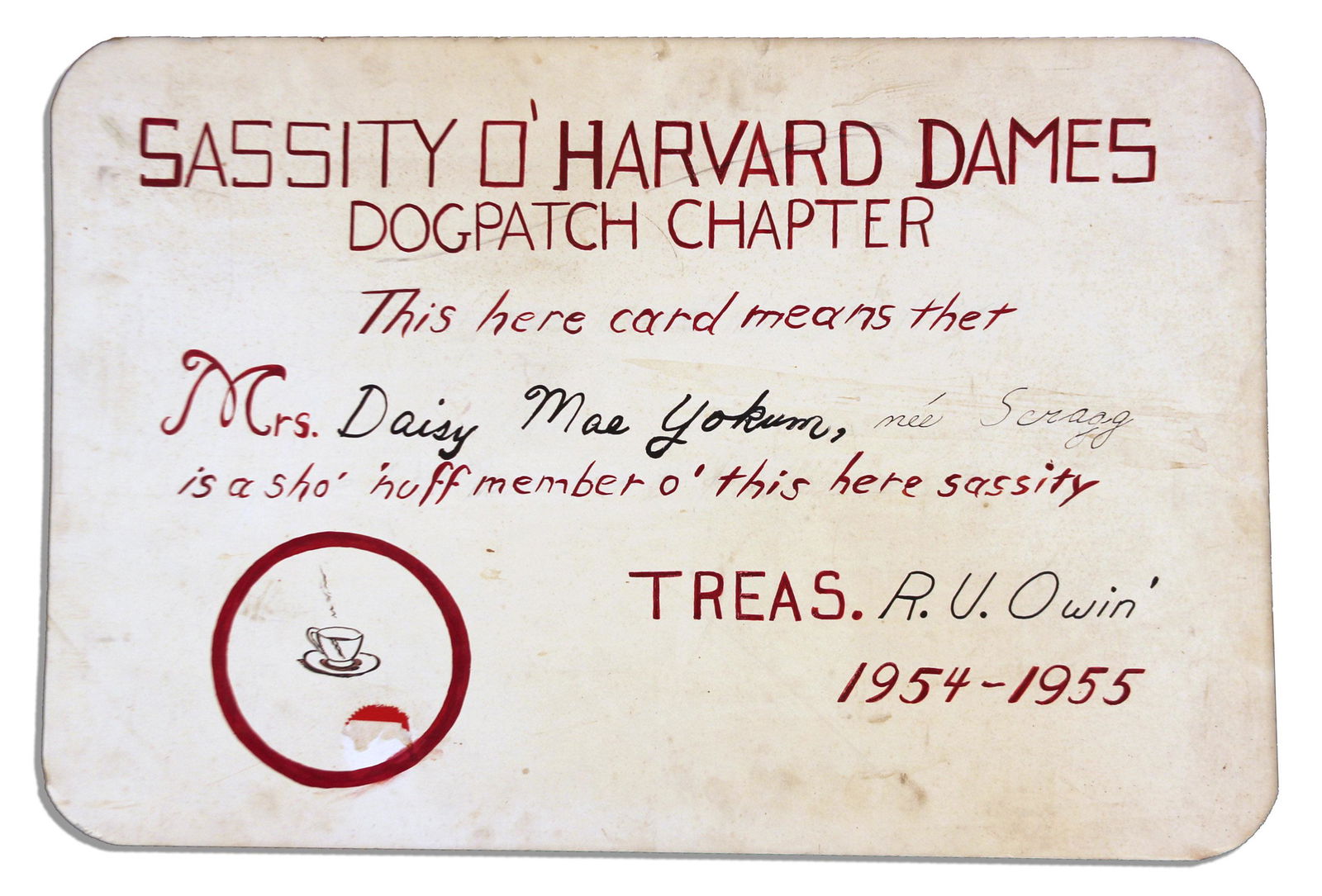 Handpainted ''Li'l Abner'' Print Personally Owned by Al: Handpainted ''Li'l Abner'' Print Personally Owned by Al Capp -- ''Harvard Dames Dogpatch'' Where Harvard Elitism Meets Down-Home Dogpatch -- 30.25'' x 20'' -- Very Good -- From Capp Estate