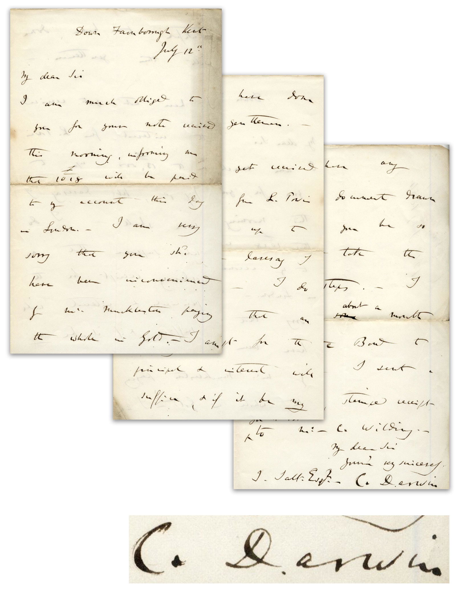 Charles Darwin Autograph Letter Signed From 1854 (1 of 3)