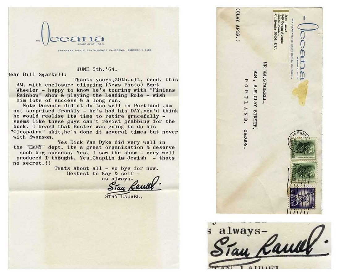 Stan Laurel Letter Signed on Charlie Chaplin (1 of 1)