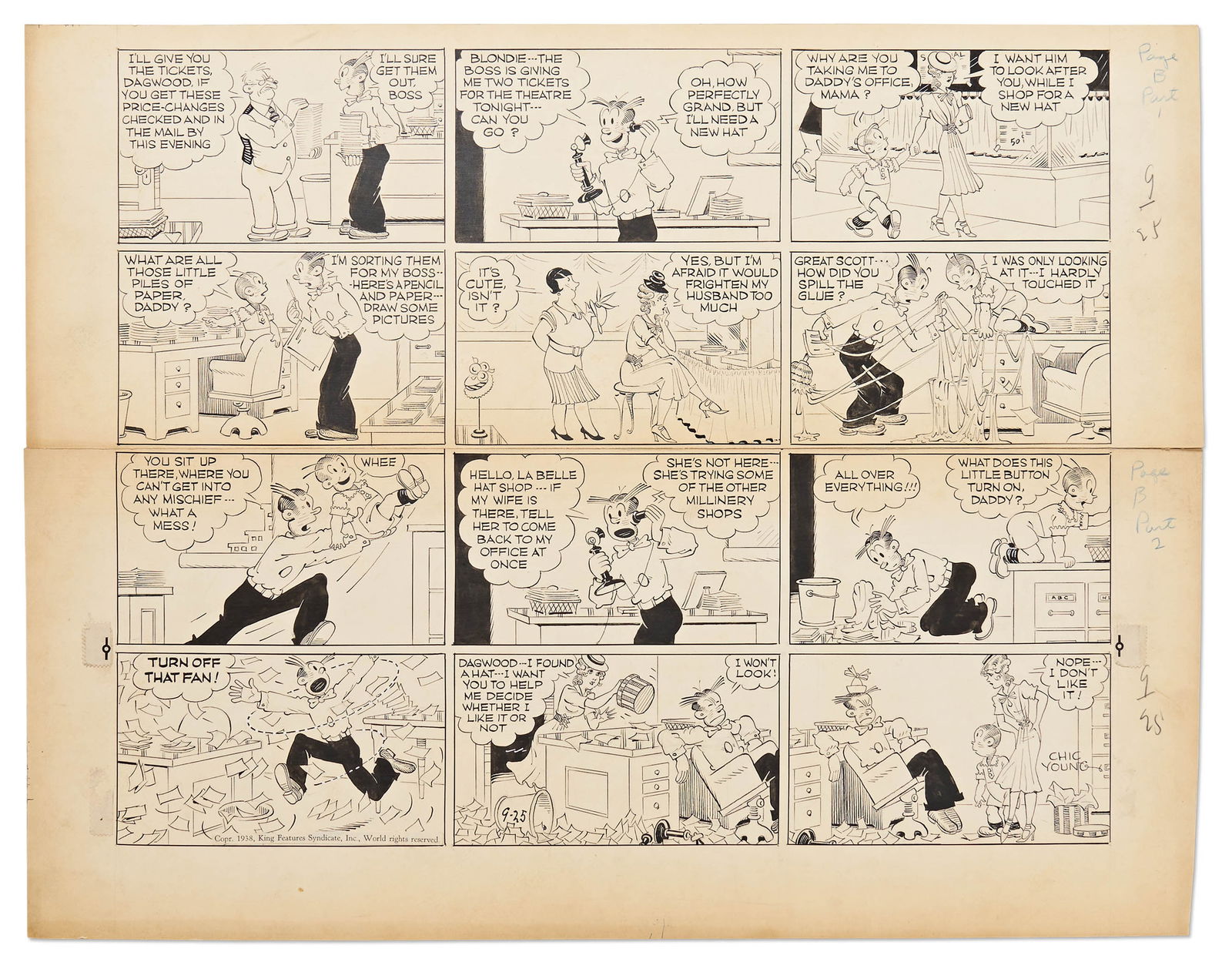 Blondie 1938 Sunday Comic Strip (1 of 2)