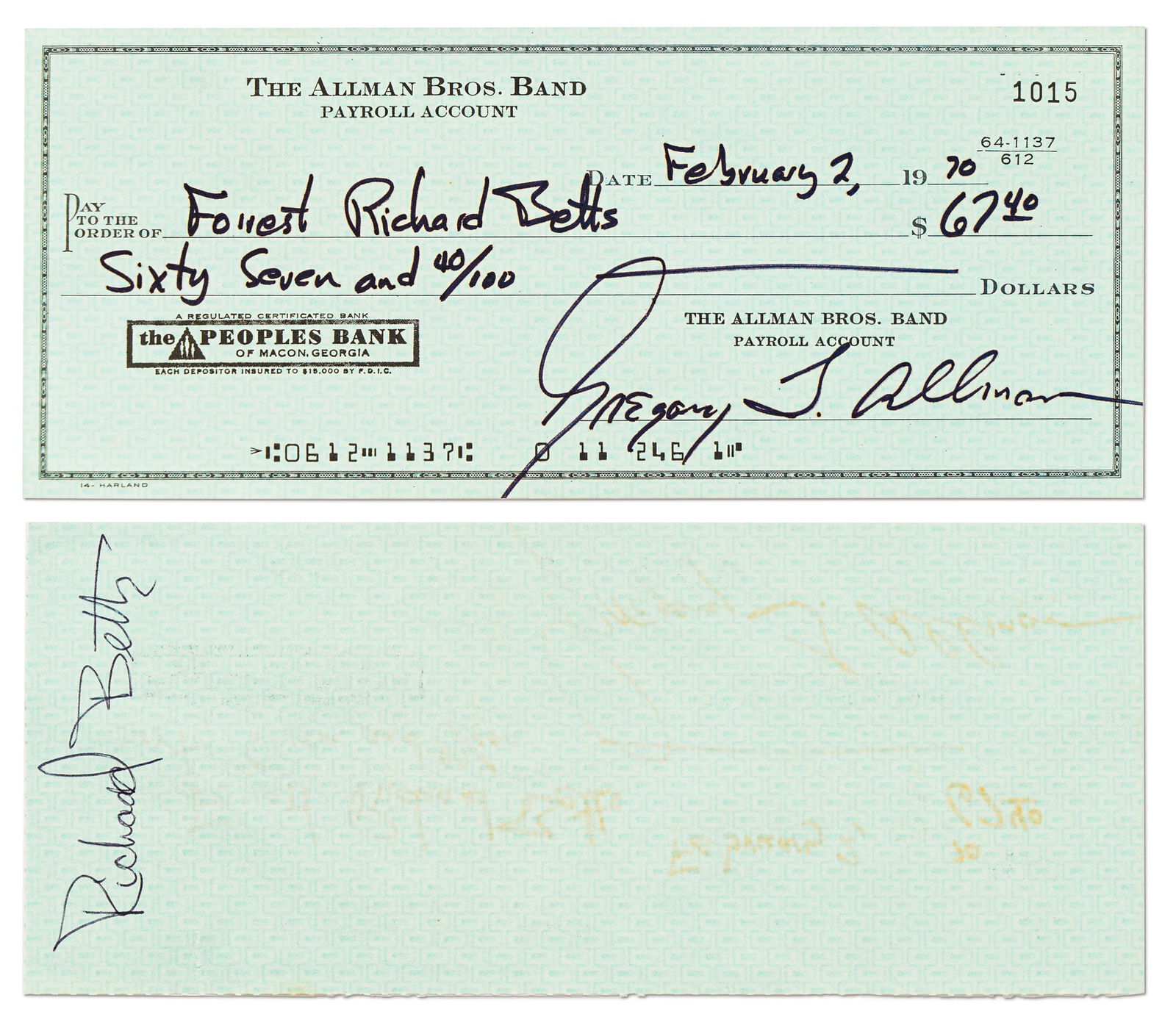 Gregg Allman Signed Check (1 of 2)