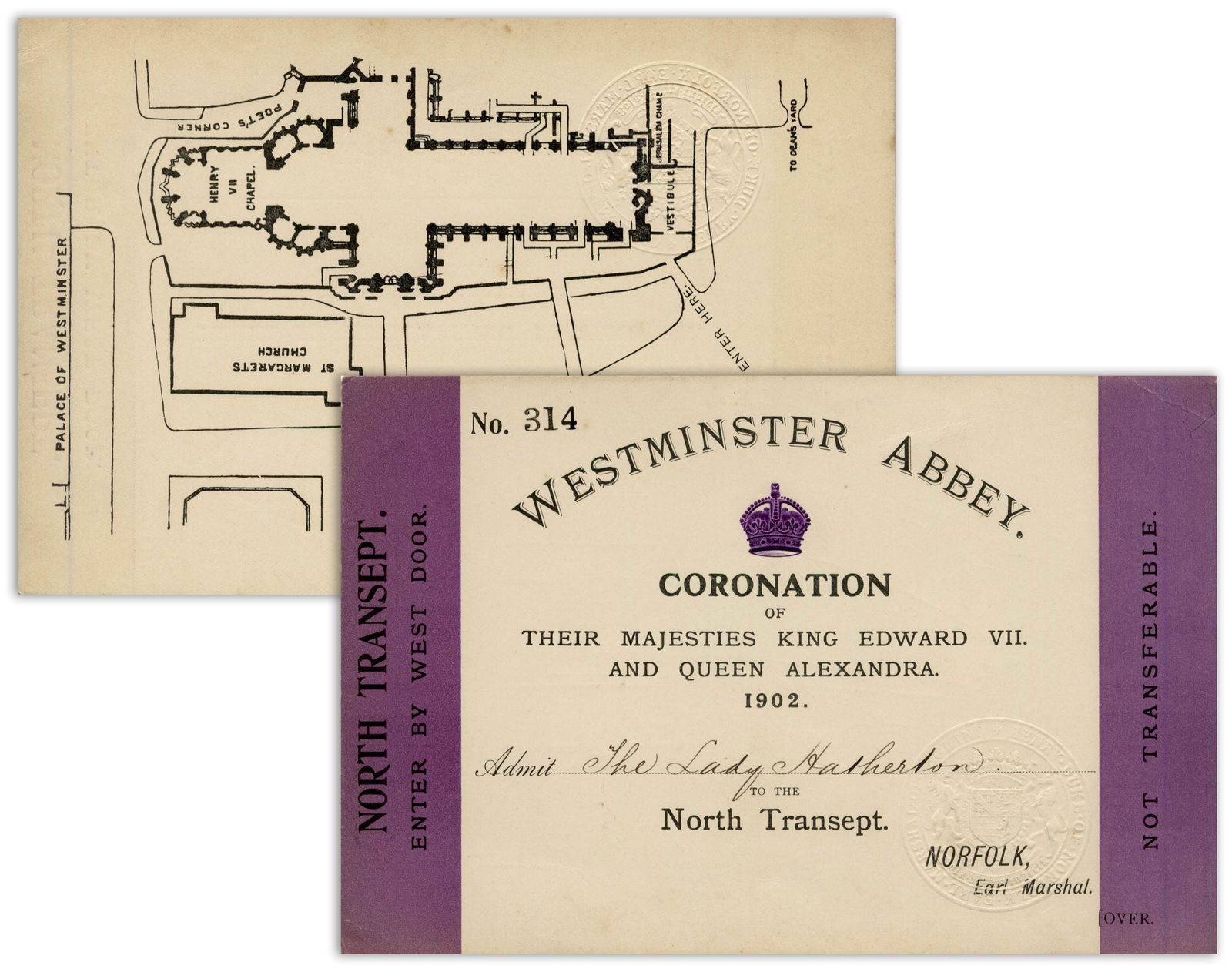1902 Coronation of King Edward VII and Queen Alexandra Ticket (1 of 3)