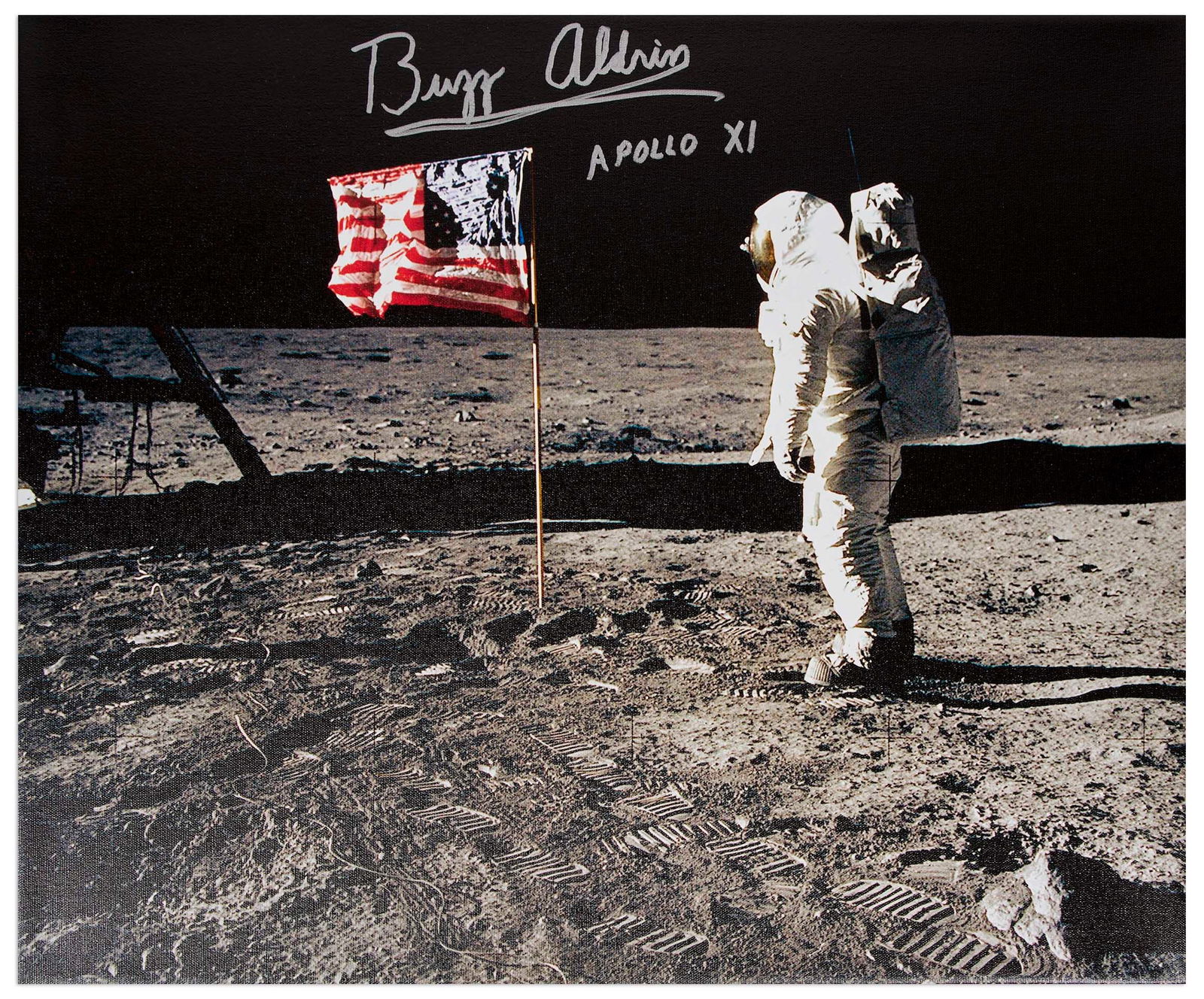 Buzz Aldrin Signed Canvas of U.S. Flag on Lunar Surface (1 of 2)