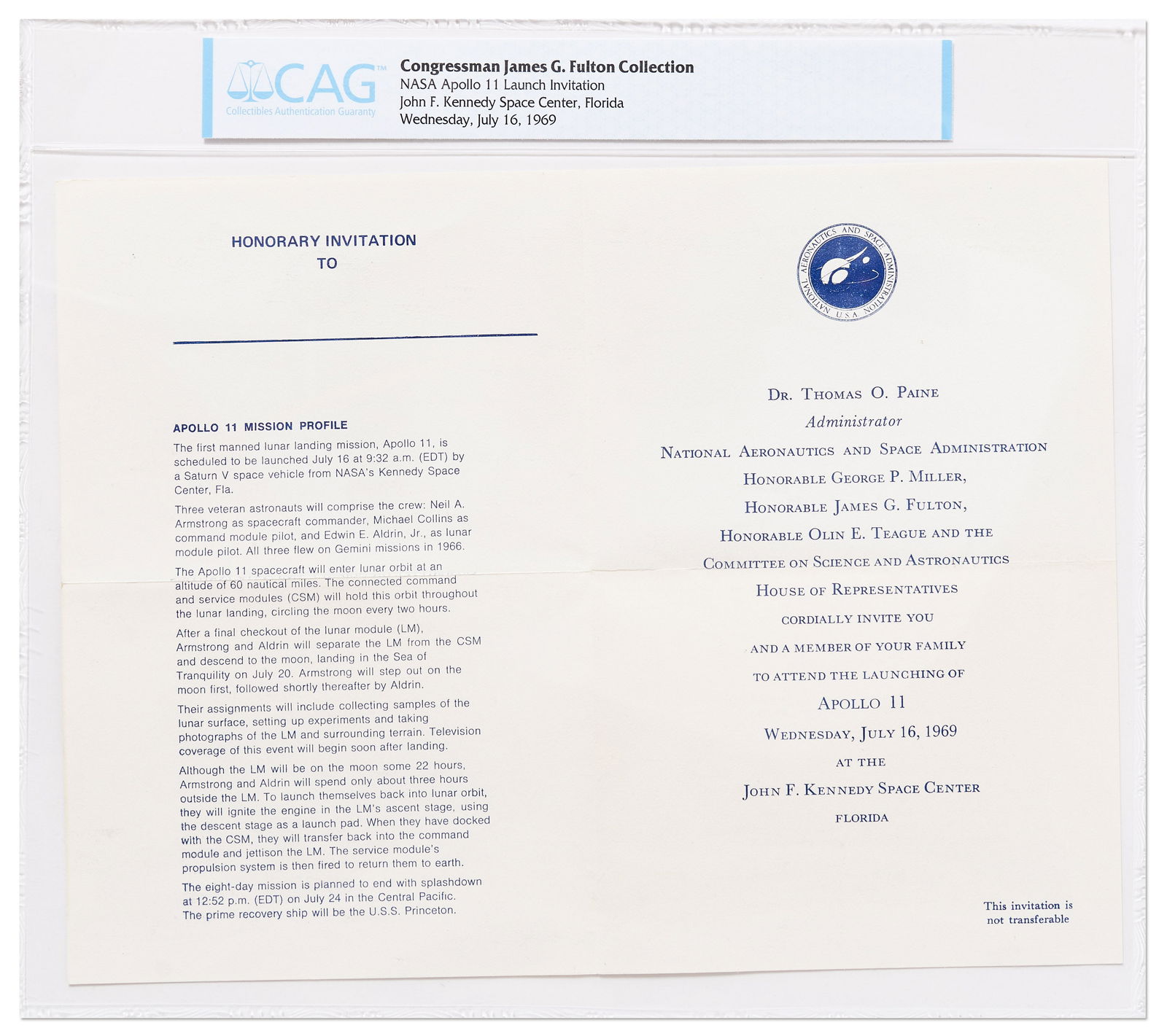 Apollo 11 NASA Launch Invitation (1 of 2)