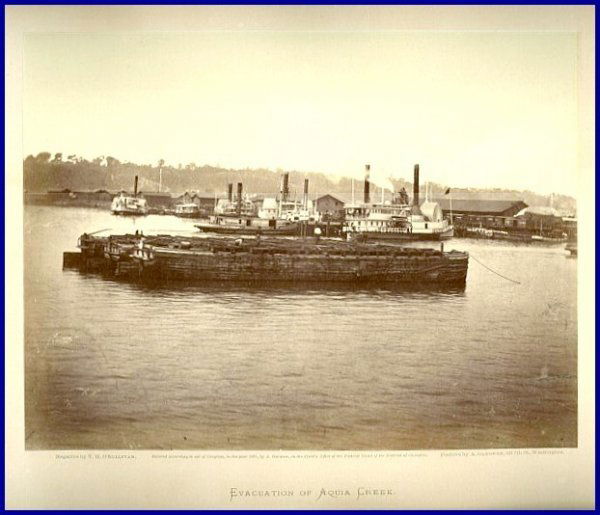 Civil War Albumen Photo Alexander Gardner Picture: Original albumen photo from Alexander Gardner's album titled "Evacuation Of Aquia Creek," number 33. Gardner worked for Mathew Brady and later broke off to start his own business. Dated June 1863. Pho