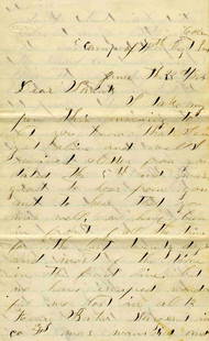 Civil War ALS Soldier Letter Signed Warsaw Virign: Letter by soldier William Cattell at "Camp of 74th Reg Ind. Vol" stationed in Warsaw, VA. No date given. Accompanied by cover. Reads in part, "Dear Parents...Henry Baker Margaret...in Co. 74 was