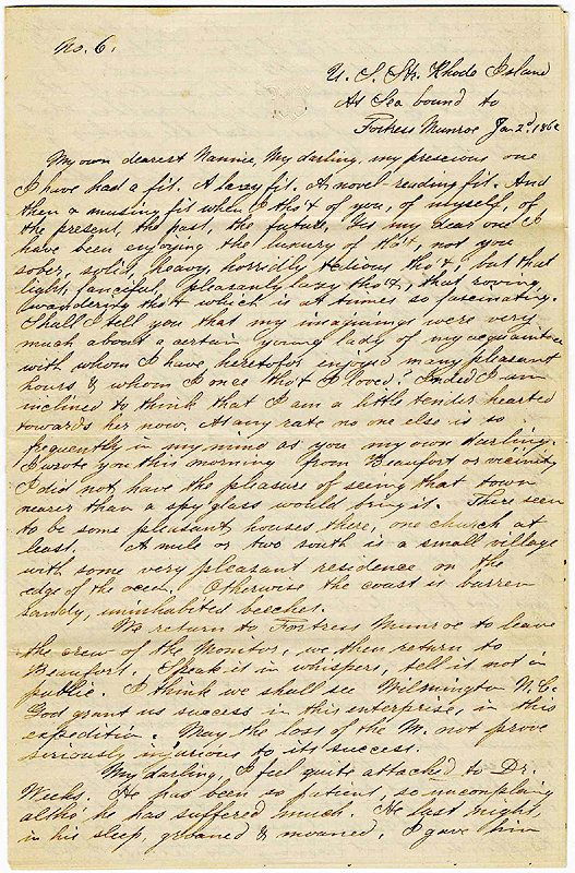 Civil War Soldier Letter Signed ALS USS Rhode Isl: CW letter by Union Naval Officer and surgeon Samuel Gilbert Webber. Webber was aboard the USS Rhode Island when it accompanied the USS Monitor on its ill-fated voyage and sinking on New Year's Eve 186