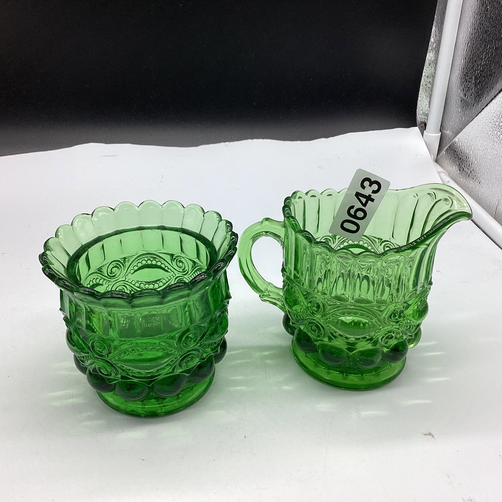 EYE WINKLER GREEN SUGAR & CREAMER BY MOSER: GOOD SHAPE