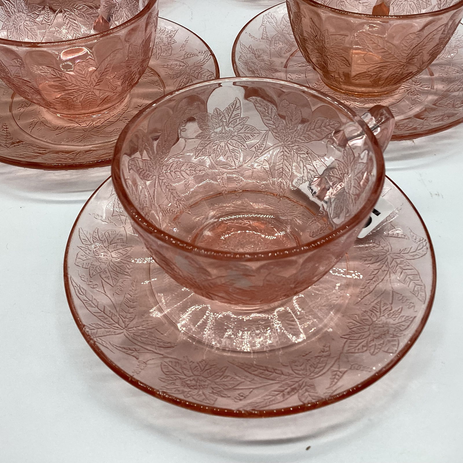 5 DEPRESSION FLORAL POINSETTIA CUP & SACUERS: GOOD SHAPE