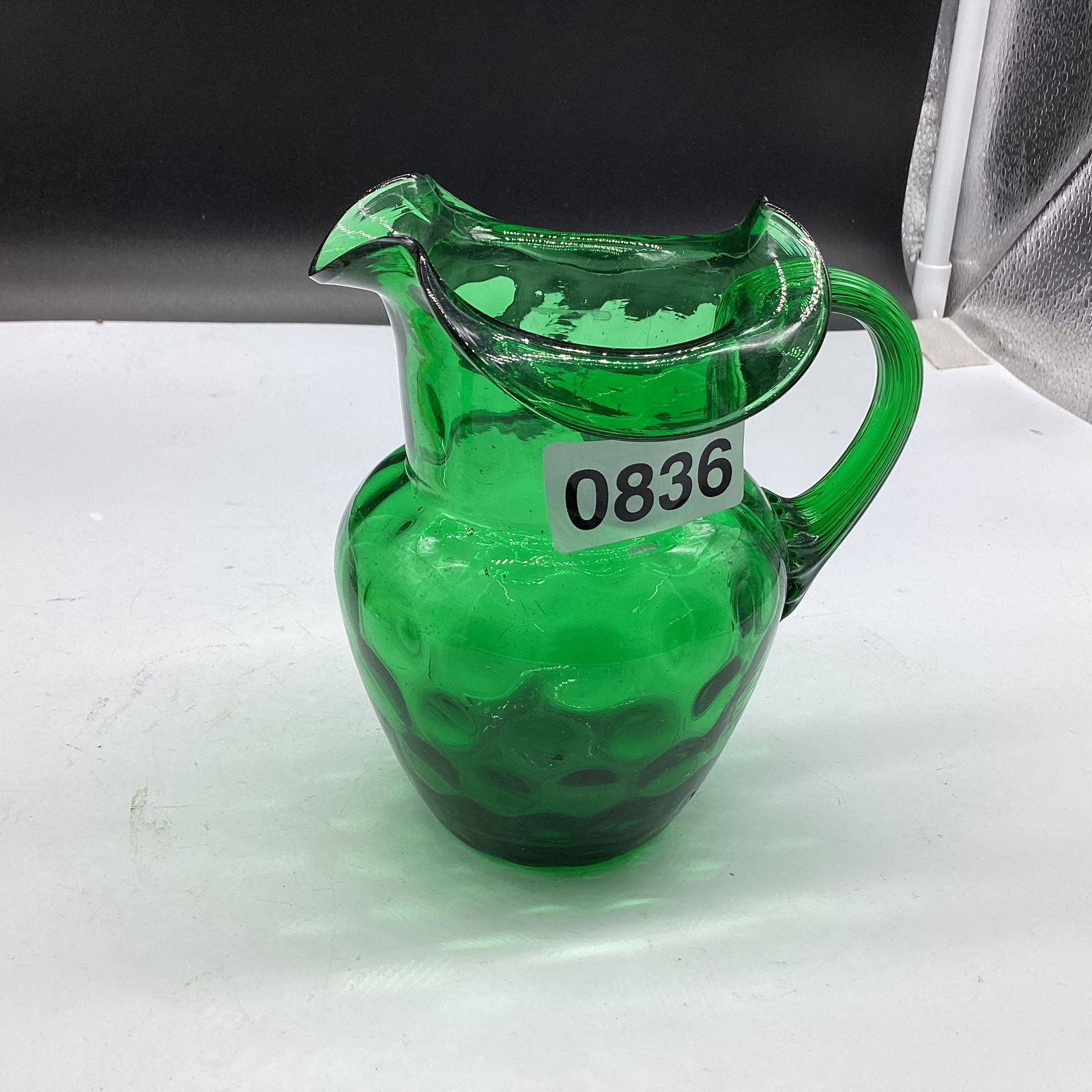 VINTAGE HAND BLOWN GREEN OPTIC PITCHER (1 of 1)