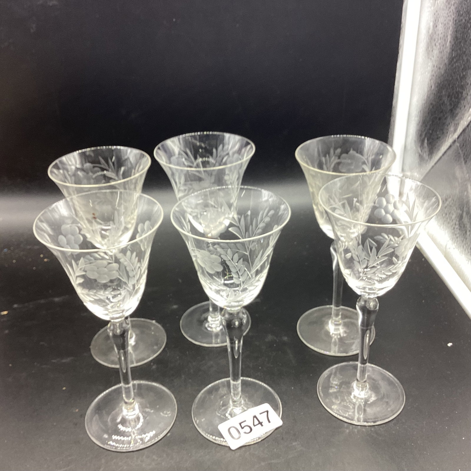6 ETCHED CUT CRYSTAL GLASSES (1 of 2)