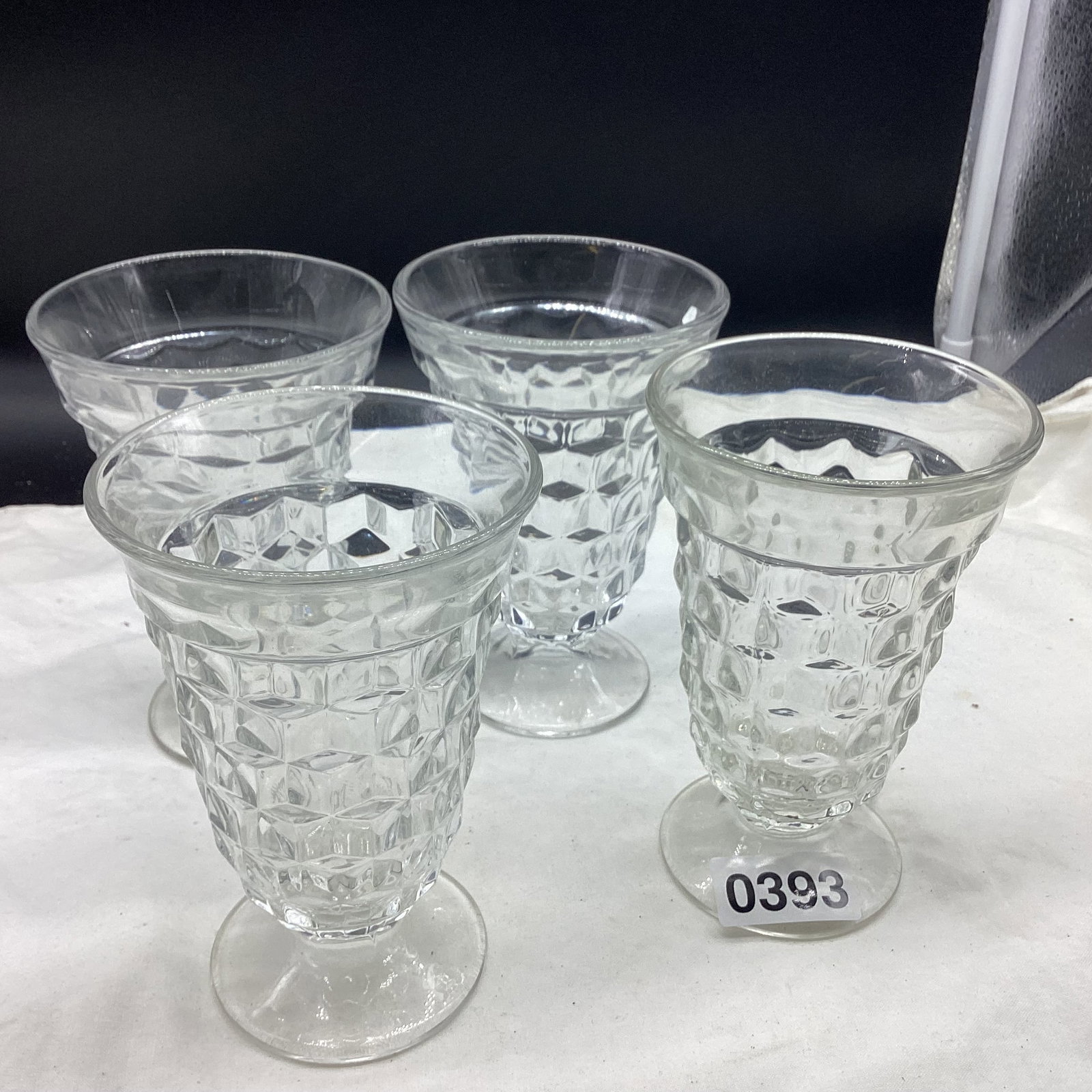 4 AMERICAN FOSTORIA TEA TUMBLERS: 5 3/4" TALL GOOD SHAPE