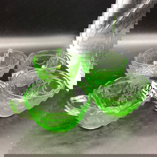 4 DEPRESSION CAMEO CUPS URANIUM GLASS: GOOD SHAPE