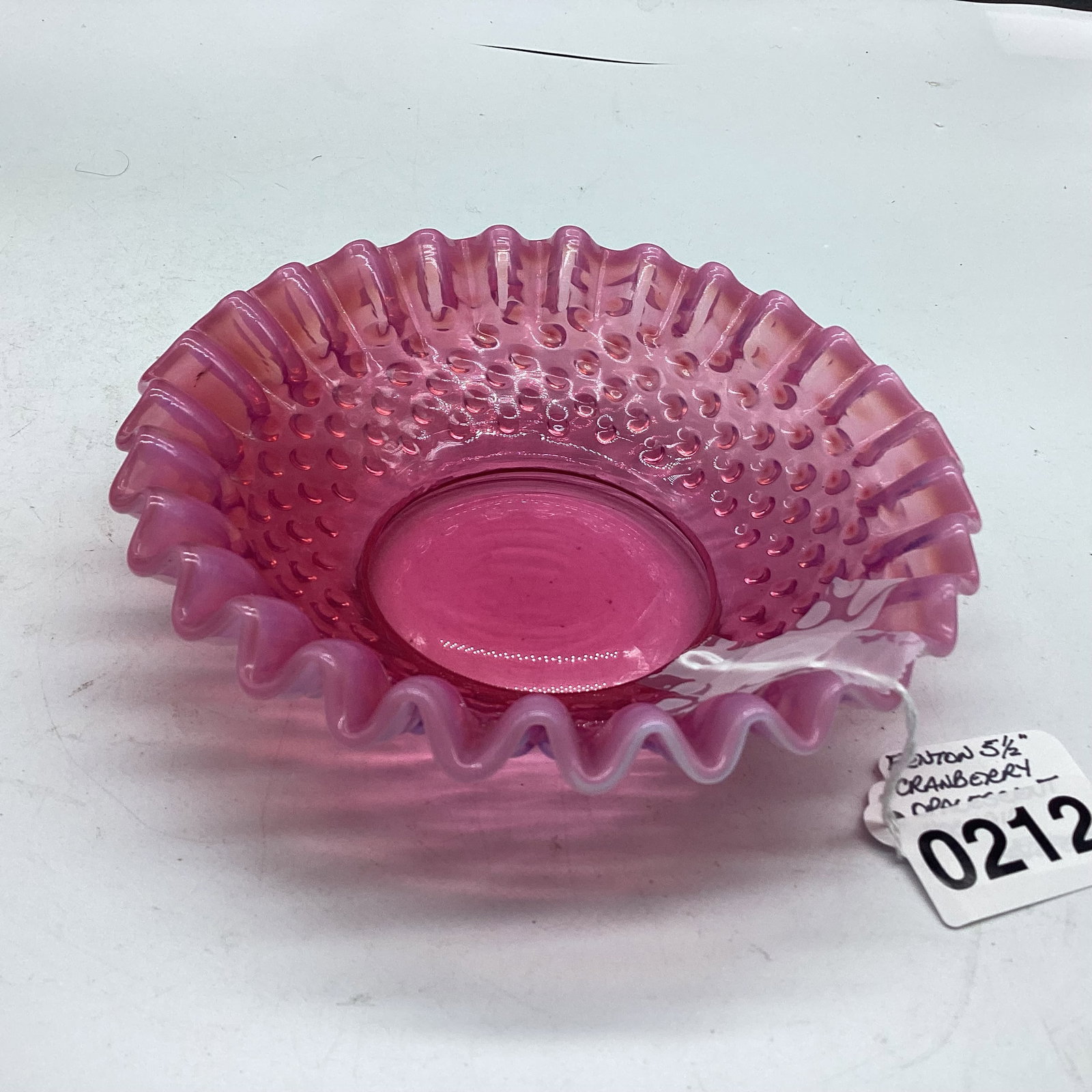 FENTON CRANBERRY OPALESCENT HOBNAIL BOWL: 5 1/2" WIDE GOOD SHAPE
