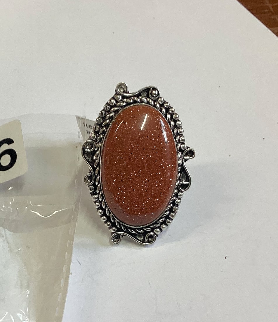 GERMAN SILVER RING RED SUN STONE SIOZE 8 (1 of 1)
