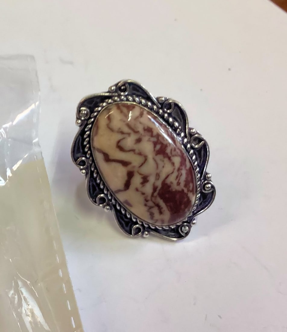 GERMAN SILVER RING COFFEE JASPER SIZE 7 (1 of 1)
