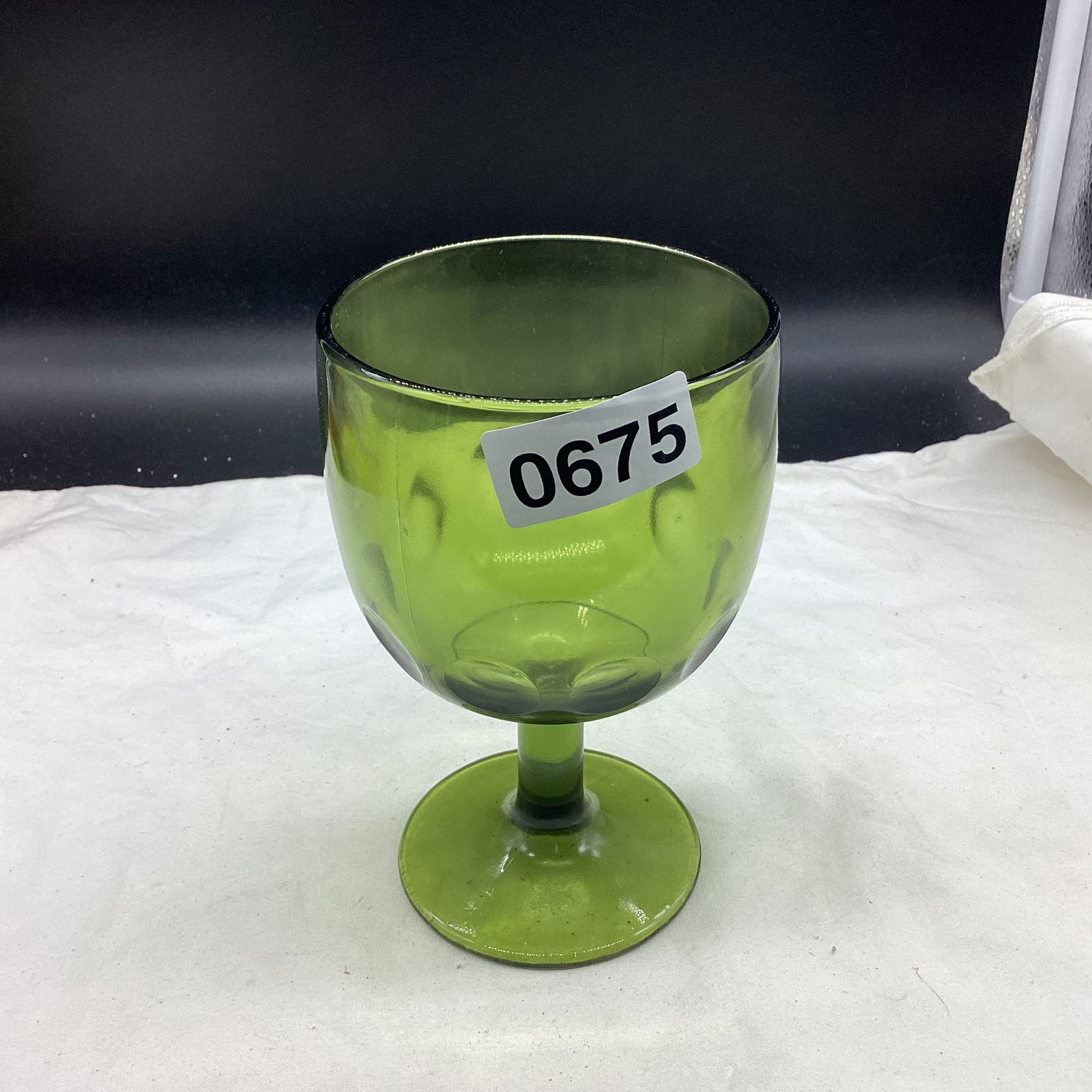 GREEN BUTTER MILK GLASS: 6" TALL GOOD SHAPE