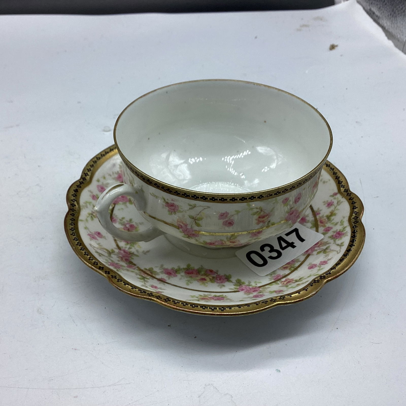HAND PAINTED GOLD TRIM PORCELIAN    CUP & SAUCER AUSTRIA (1 of 2)
