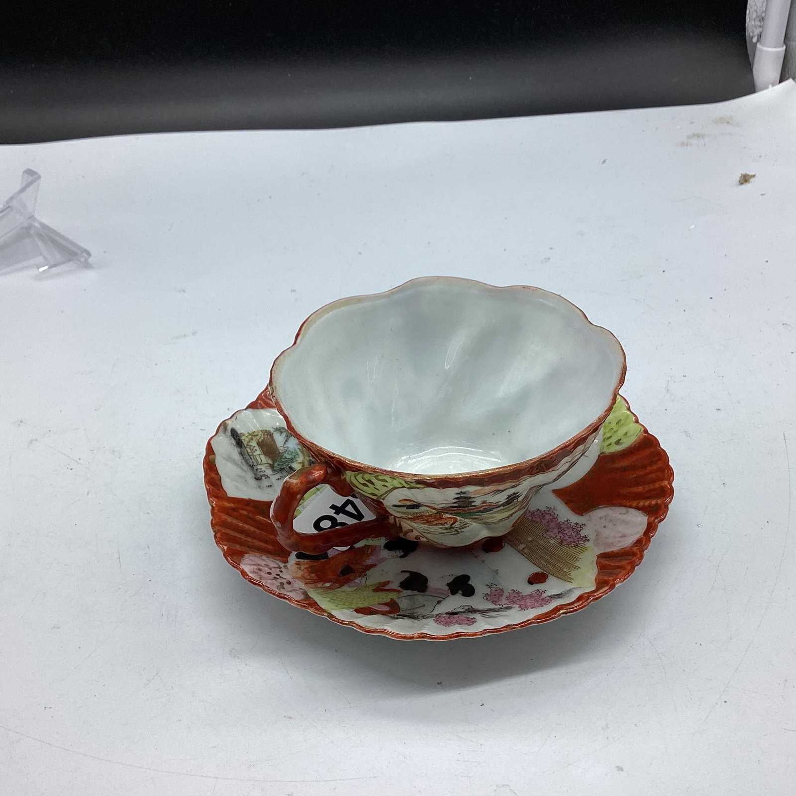 HAND PAINTED PORCELIAN ORIENTAL CUP & SAUCER: GOOD SHAPE