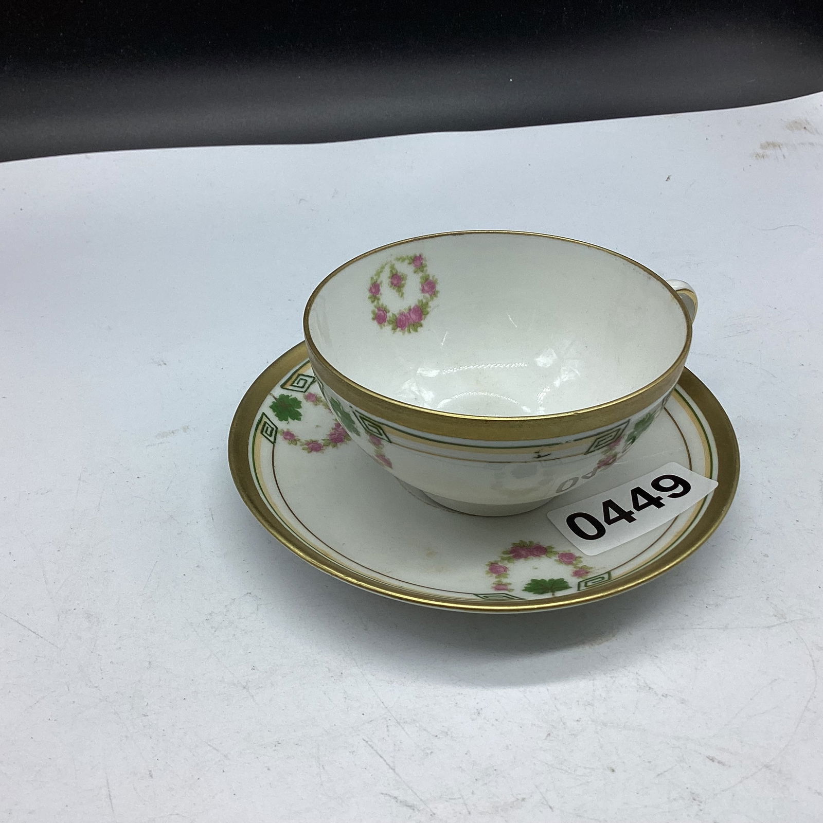 HAND PAINTED PORCELIAN GOLD TRIM CUP & SAUCER (1 of 2)