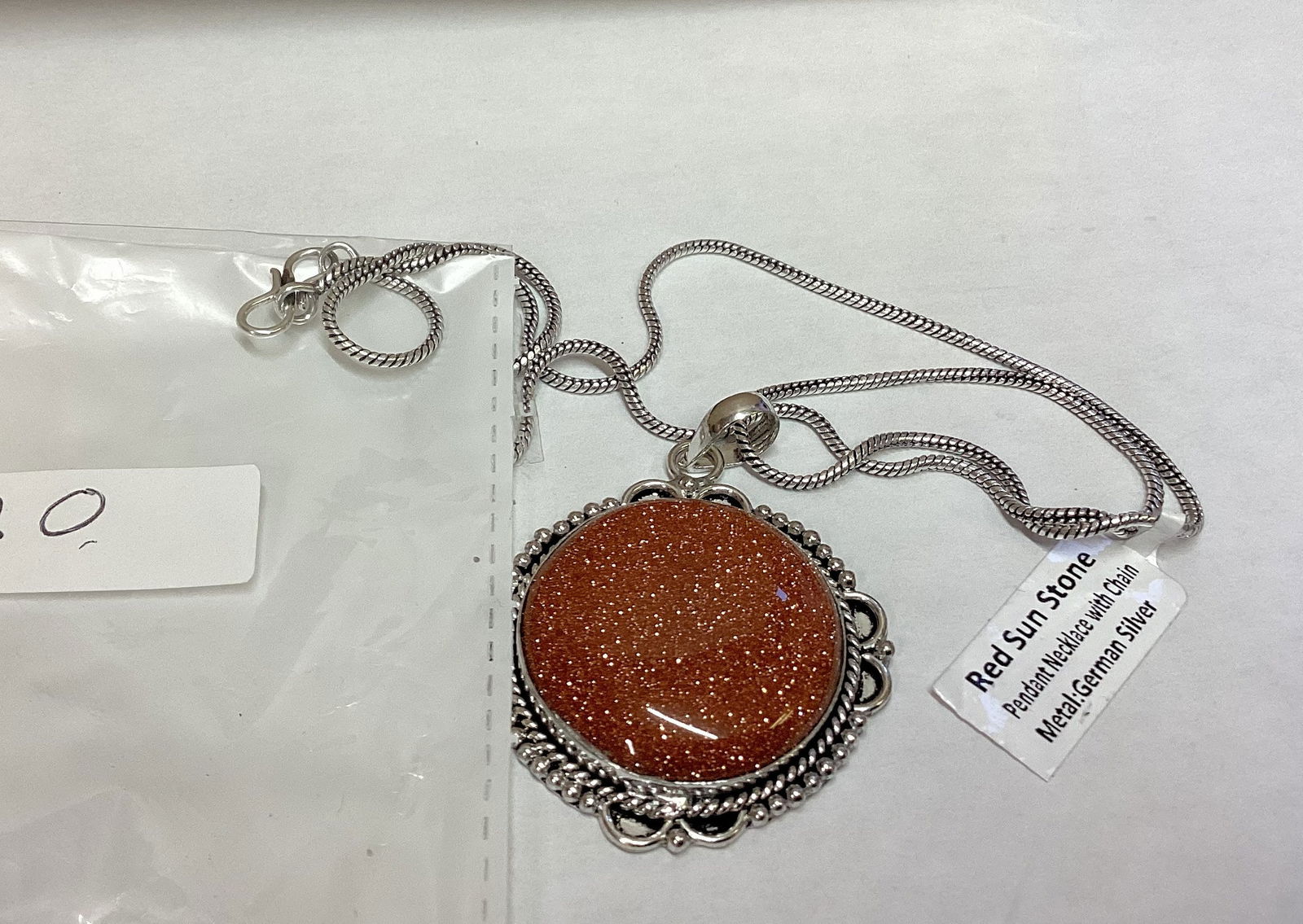 GERMAN SILVER PENDANT RED SUN STONE (1 of 1)