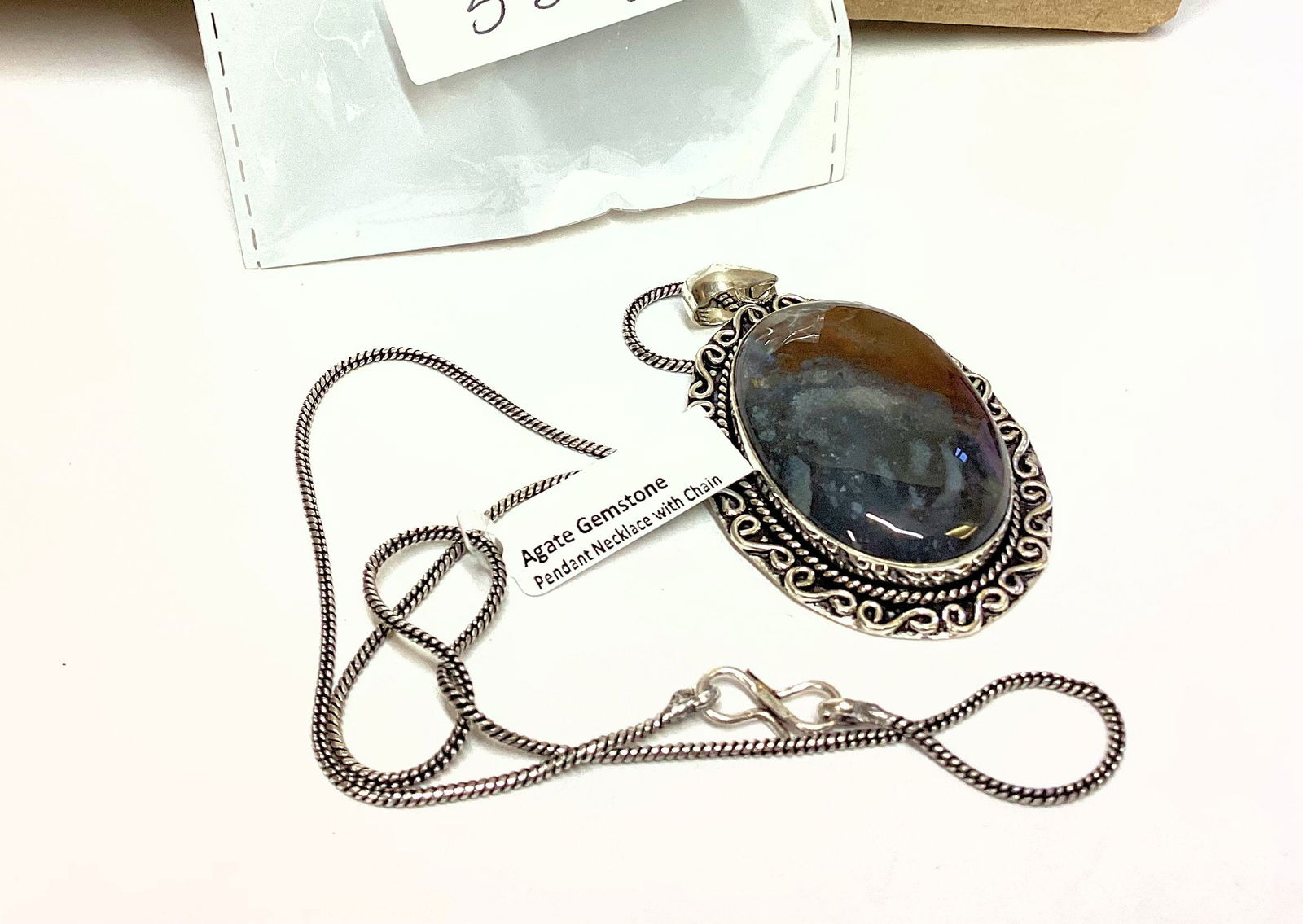GERMAN SILVER PENDANT AGATE GEM STONE: GOOD SHAPE