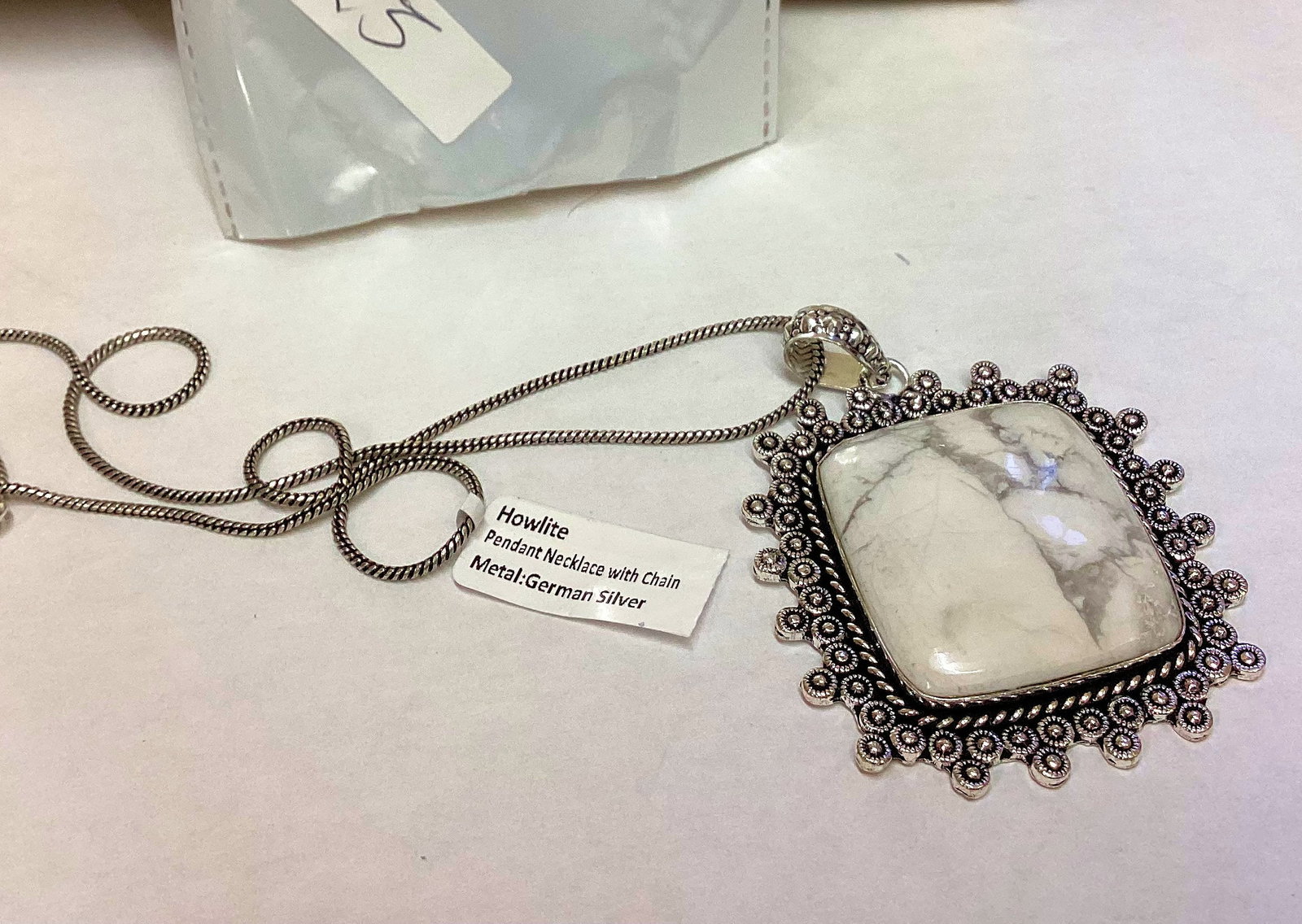 GERMAN SILVER PENDANT HOWLITE STONE: GOOD SHAPE
