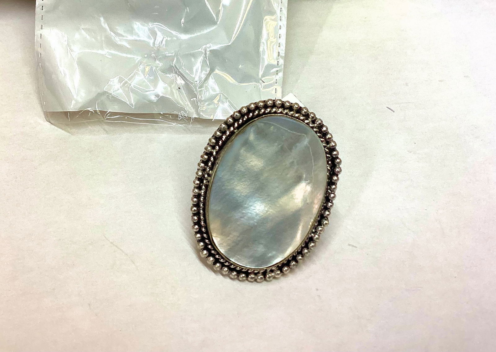 GERMAN SILVER  RING SIZE 7 MOTHER OF PEARL STONE (1 of 1)