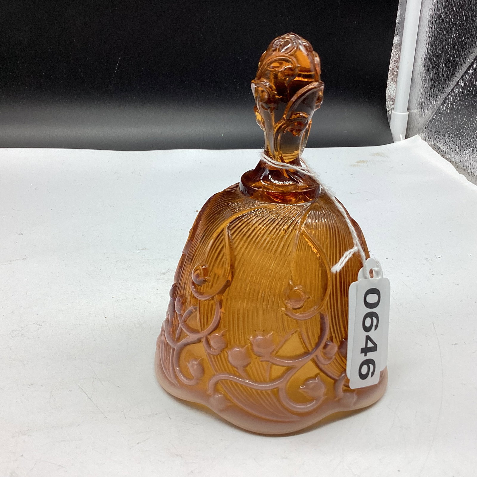 FENTON AMBER LILLY OF THE VALLEY BELL: 7" TALL GOOD SHAPE