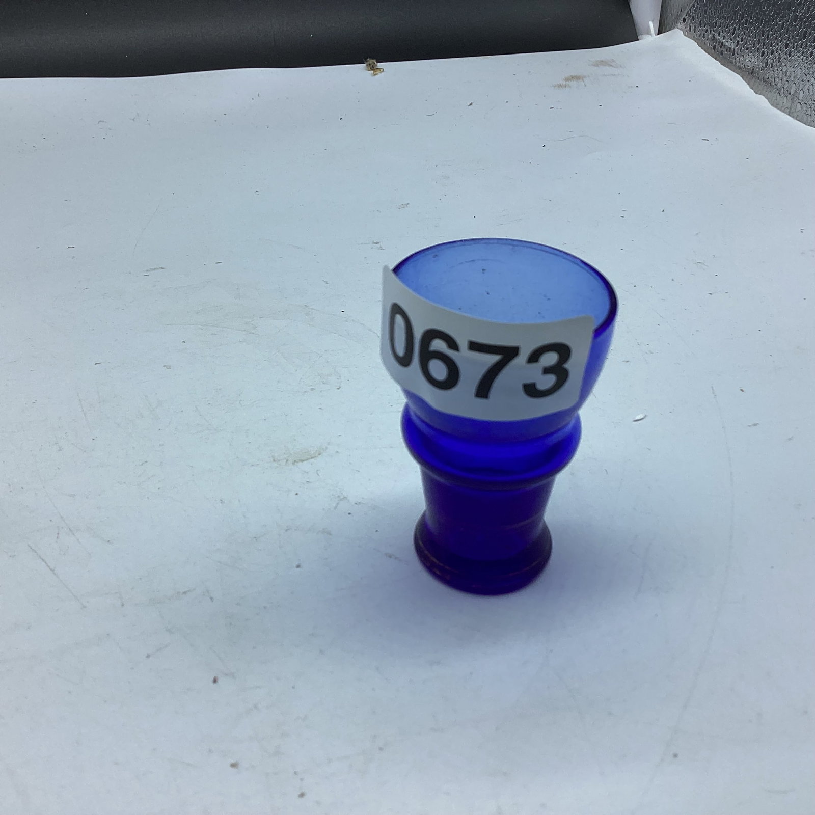 BLUE DEPRESSION SHOT GLASS: 2 1/4" TALL GOOD SHAPE