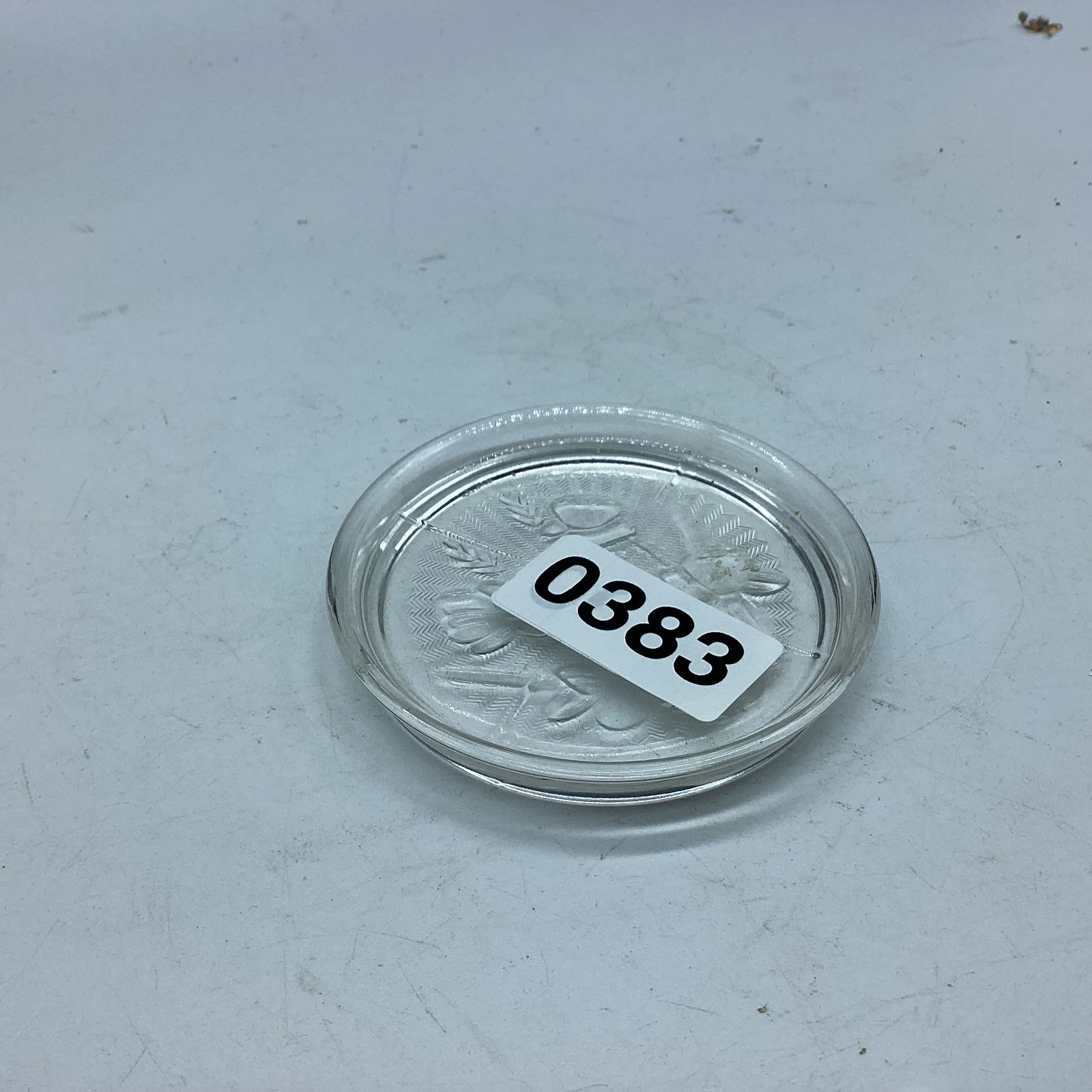 DEPRESSION IRIS & HERRINGBONE COASTER HARD TO FIND: 3 1/4" W GOOD SHAPE