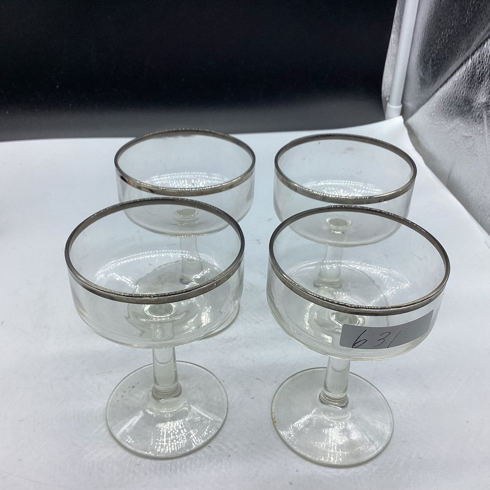 4 SILVER TRIM SHERBERTS: 5" TALL GOOD SHAPE