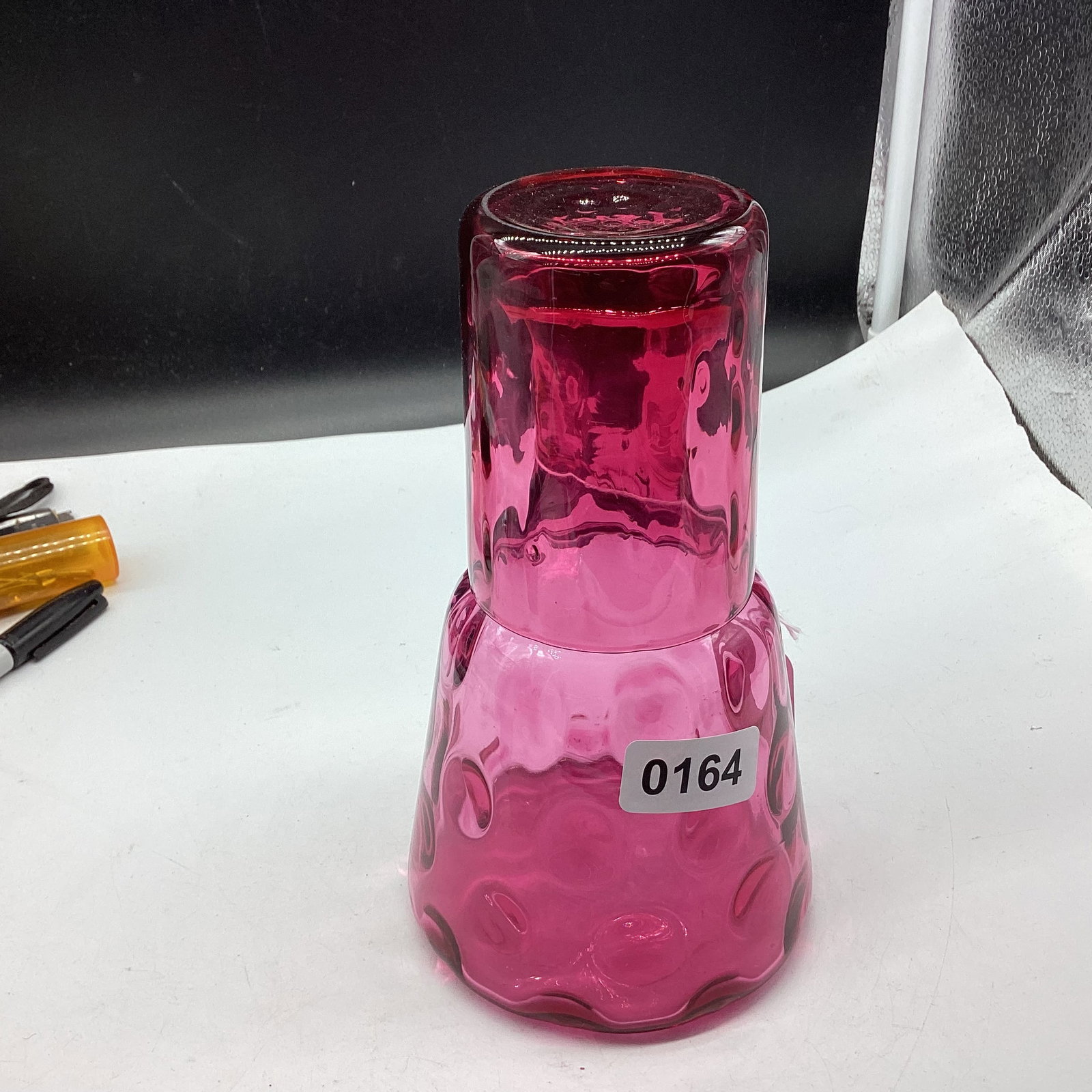 VINTAGE FENTON CRANBERRY TUMBLER UP THUMB PRINT WATER SET (1 of 2)